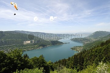 Paragliding above the lake of Annecy at the Col de la Forclaz