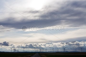 Windmühlen und Wolken Belchite Zaragoza Aragon Spanien