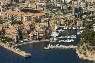 View of Fontvieille harbour and Louis II Stadium Monaco