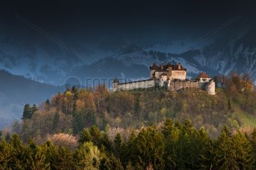 Stormy skies and Castle of Gruyères Switzerland