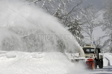 Snowplow clearing a road at the summit Ballon d'Alsace