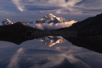 he Mont Blanc from Lake Ruitor Val d'Aosta Italy