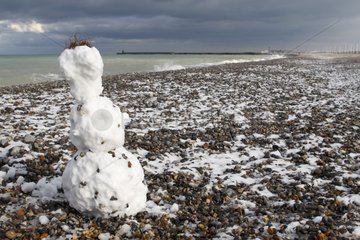 Snowman on the beach at Dieppe France