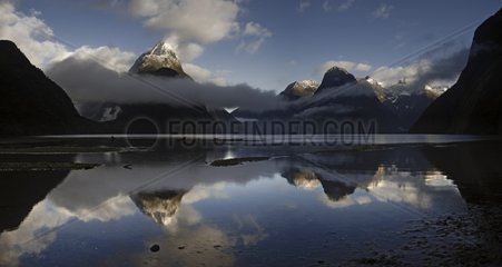 The fjord of Milford Sound in South Island after the storm