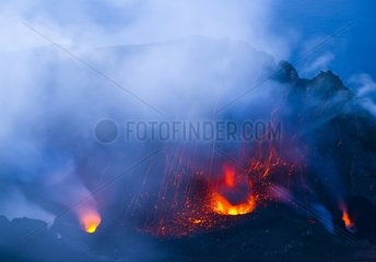 Strombolian eruption on Stromboli island