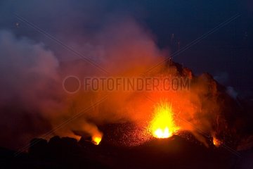 Strombolian eruption on Stromboli island