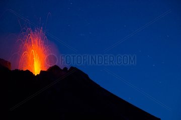 Lava of volcano of Stromboli in eruption Island Stromboli
