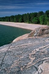 Granite rock at the edge of the lake Superior Canada