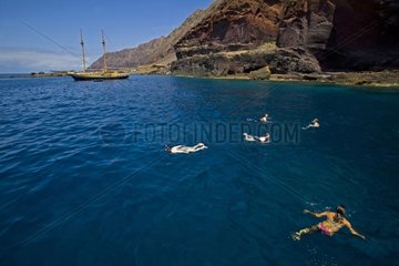Tourists bathing in Islas Desertas Natural Reserve Portugal