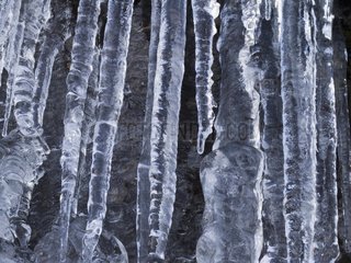 Ice columns on a cliff in winter Quebec Canada