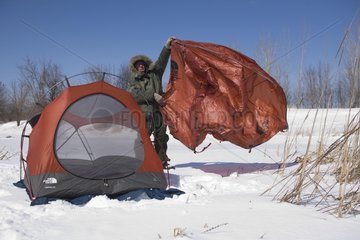 Installation of a camp for a winter report Quebec Canada