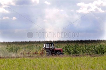 Tractor in a field in summer in Serbia