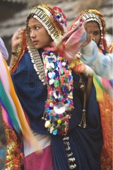 Taru women dancing in traditional costume Terai India