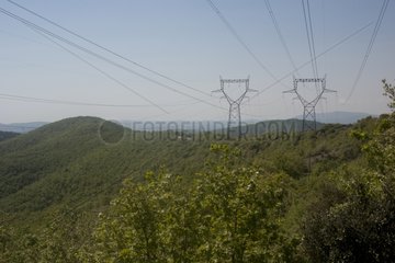 High-voltage power line Ardeche France