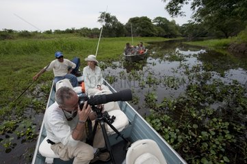 Watching Jaguars boat Encontros das Aguas Pantanal Brazil