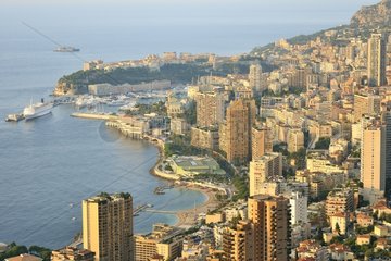 Strong urbanization of the city of Monaco at sunrise