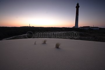 Coastal dune and Coubre's lighthouse at twilight France