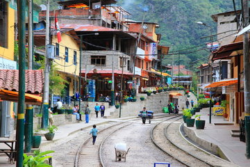 Machu Picchu pueblo (Peru) or Aguas Calientes: It is known as the nearest village of Machu Picchu. Machu Picchu Pueblo also boasts natural warm baths  which gave their name to the city (Aguas calientes)  renamed since for tourist reasons. The train is the only means of transport to get to the village