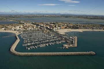 Air shot of the marina and beach of Palavas-les-Flots France