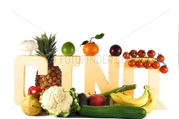 Fruits and vegetables before the word five