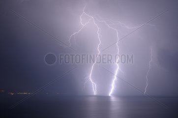Lightnings over the Lake Geneva Alps France