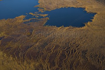 Aerial view of a peat bog in Lapland Finland