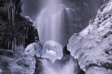 Stalactites on the frozen Chedde cascade Haute-Savoie France