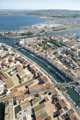 Air shot of Sète and its canal France