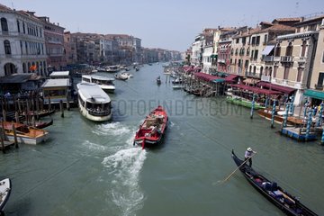 The Grand Canal and boats in Venice Italy