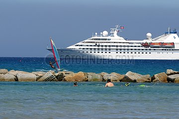 Cruise ship Windsurfing and bathers Calvi Corsica
