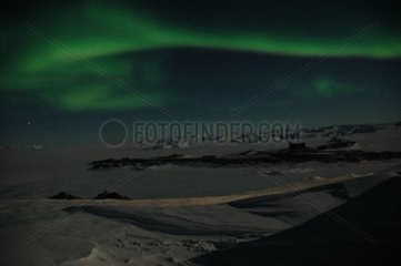 Aurora borealis on Dumont d'Urville basis Terre Adelie