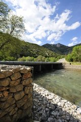 Bank protection of the Vis river with gabions France