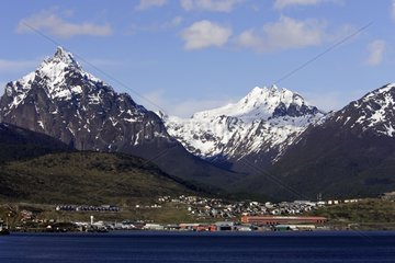 Snowy mountains beyond the city of Ushuaia Argentina