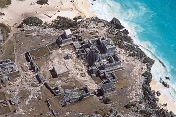 Aerial view of the village of Maya Tulum in Mexico