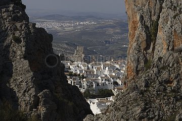 High angle shot of the white village of Zueros Andalusia