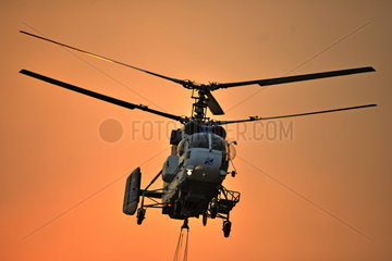 Helicopter in a forest fire. Wildfire. Ifonche 2012  Tenerife. Canary Islands.