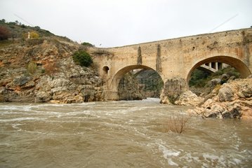 Hérault in spate and Devil bridge Saint-Jean-de-Fos France