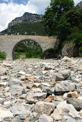 Rieutord river dried up and bridge Gard France