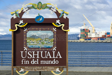 Touristic pannel in port of Ushuaïa  Tierra de Fuego  Argentina