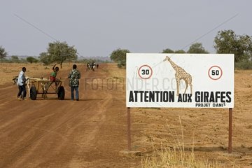 Sign indicating the presence of Nigearian Giraffes Niger