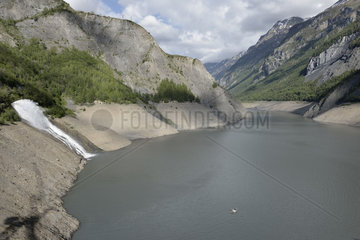Lake of retention of the dam of Chambon  in 2014  during the works of reinforcement  Alpes  France