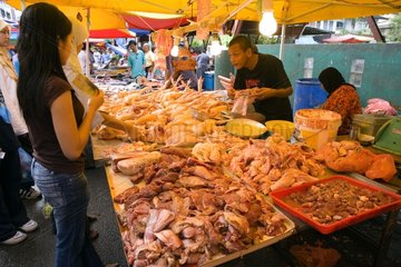 Stall von Poultrys auf dem Markt von Kuching Borneo