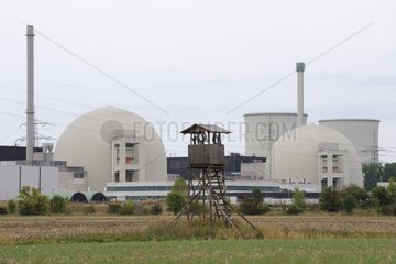 Nuclear Power Station and hunting hide Biblis Hesse Germany