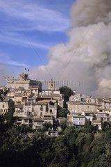 Smoke of fire near the village of Cagnes sur mer France