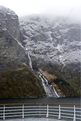 Geirangerfjord seen from a cruise boat in winter Norway
