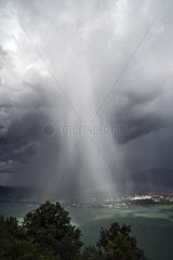 Curtain of hail on Aix-Les-Bains and Bourget lake  Savoie  Alps  France