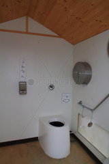 Pit toilet in ski resort  Savoie  Alps  France