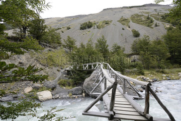 Wooden bridge over a river  Torres del Paine National Park  Chilean Magallanes and Antarctica  Chile