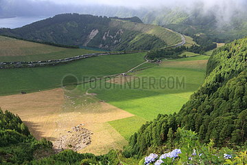 Landscapes of the islands of Pico and Sao Miguel  Azores. Portugal
