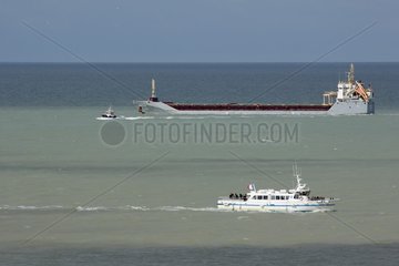 General Cargo Ship guided by the pilot of the port of Treport  Normandy  France